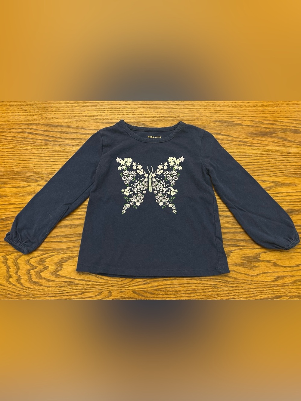 Girls' Navy Long-Sleeve Butterfly Floral Tee
